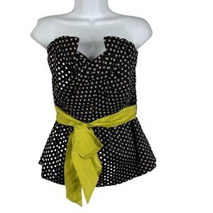Anthropologie Odille Winged Victory Bustier Top Size 4 Black Polka Dot Belted